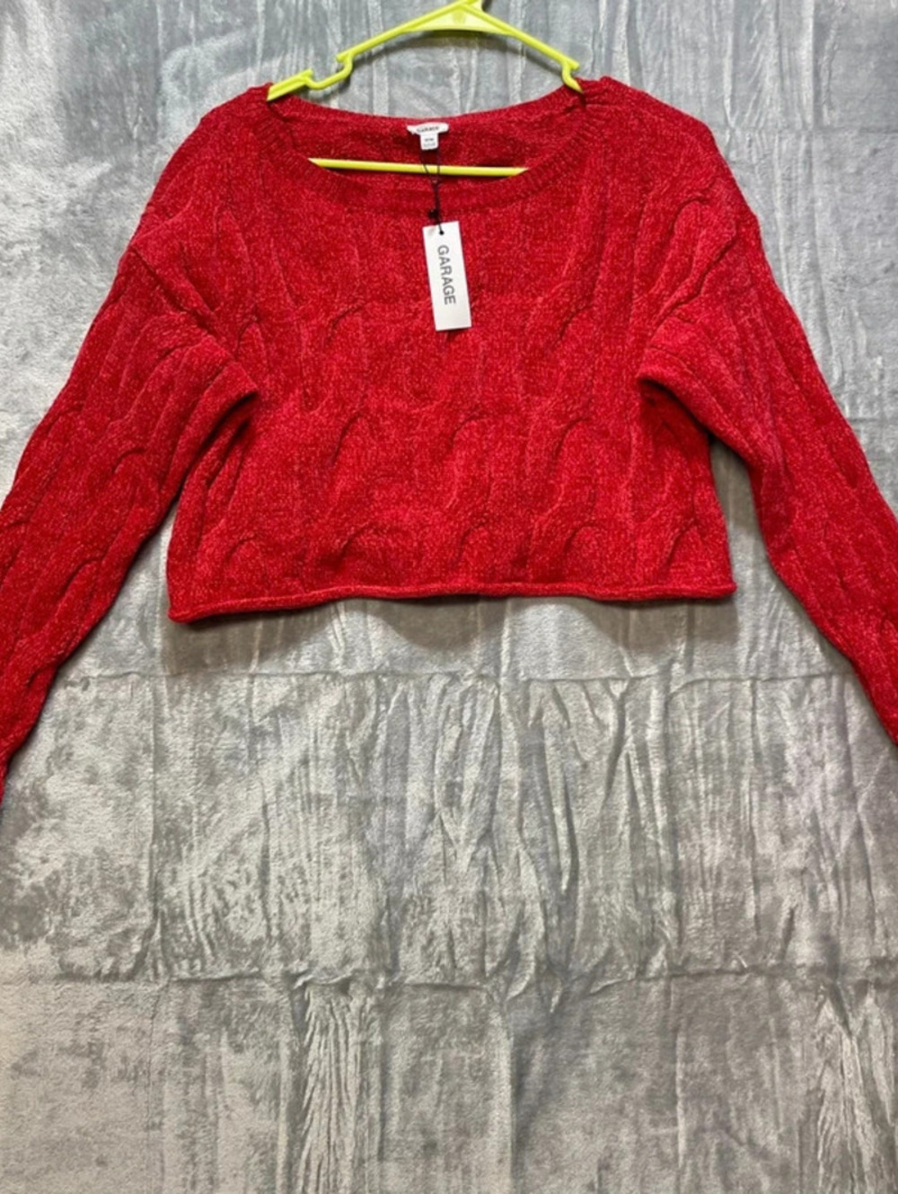 Garage Women's NWT Cropped Cable Knit Chenille Sweater Chili Pepper Medium